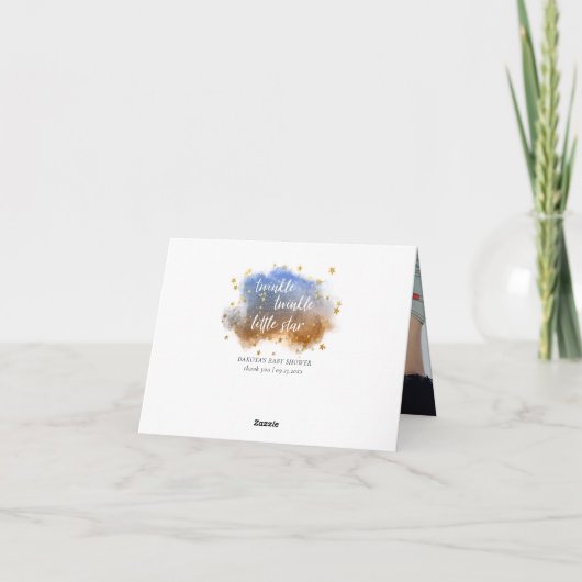Twinkle Little Star | Blauw Baby shower van koperg Bedankkaart (Achterkant)