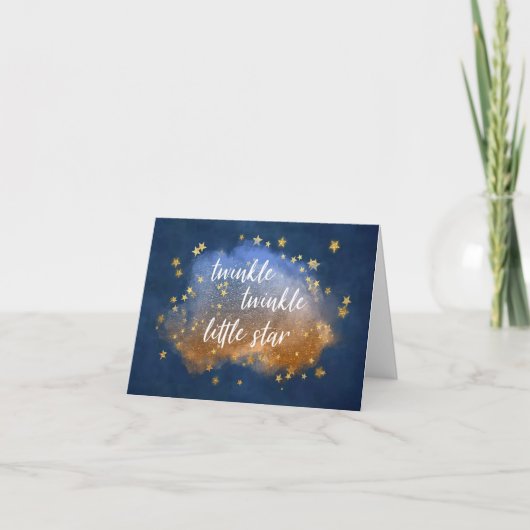 Twinkle Little Star | Blauw Baby shower van koperg Bedankkaart (Voorkant)
