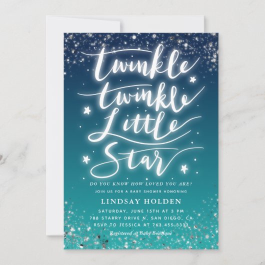 Twinkle Little Star Blauwe Teal Baby Shower Kaart (Voorkant)
