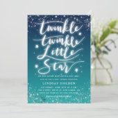 Twinkle Little Star Blauwe Teal Baby Shower Kaart (Staand voorkant)