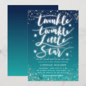Twinkle Little Star Blauwe Teal Baby Shower Kaart (Voorkant / Achterkant)