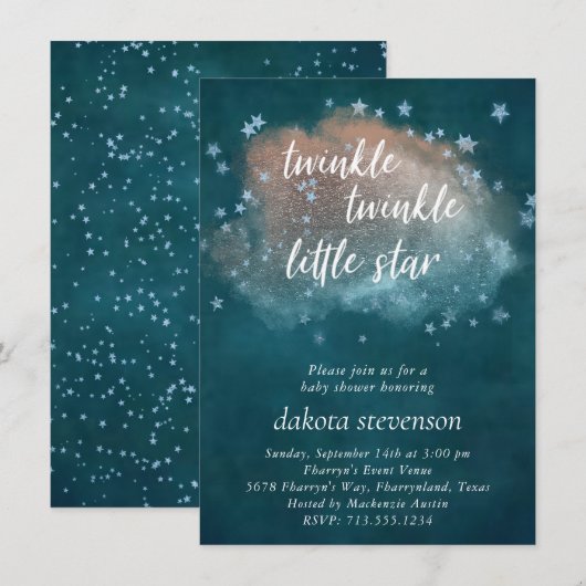 Twinkle Little Star | Blauwgroen blauw koperen Bab Kaart (Voorkant / Achterkant)