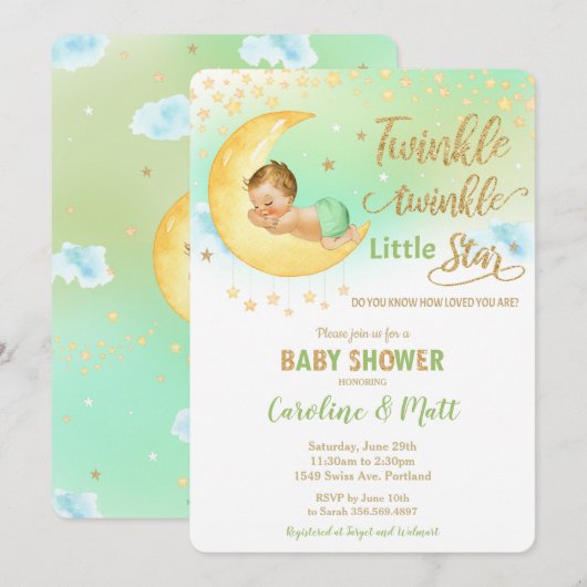 Twinkle Little Star Blonde Baby shower Neutraal Kaart (Voorkant / Achterkant)