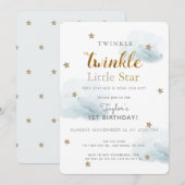 Twinkle Little Star Blue 1st Birthday Invitation Kaart (Voorkant / Achterkant)