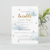 Twinkle Little Star Blue 1st Birthday Invitation Kaart (Staand voorkant)