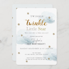 Twinkle Little Star Blue 1st Birthday Invitation Kaart