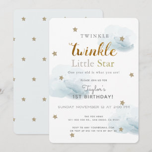 Twinkle Little Star Blue 1st Birthday Invitation Kaart