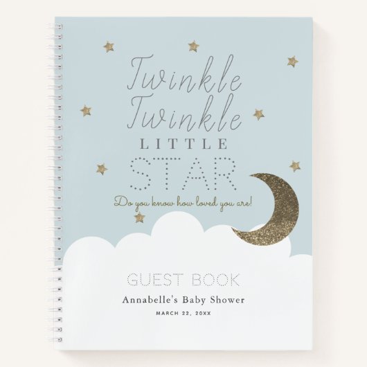 Twinkle Little Star Blue Baby shower Guest Book Notitieboek (Voorkant)