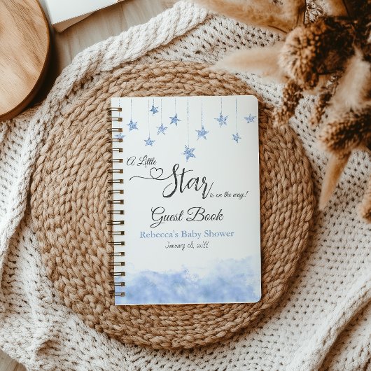 Twinkle Little Star Blue Baby Shower Guest Book Notitieboek