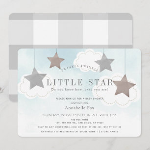Twinkle Little Star Blue Baby shower Invitation Kaart
