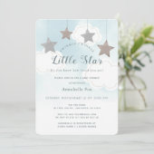 Twinkle Little Star Blue Baby shower Invitation Kaart (Staand voorkant)