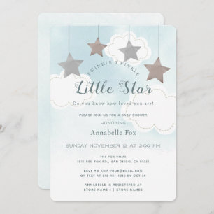 Twinkle Little Star Blue Baby shower Invitation Kaart