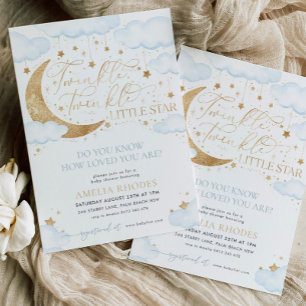Twinkle Little Star Blue Baby shower Invitation Kaart