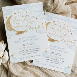 Twinkle Little Star Blue Baby shower Invitation Kaart