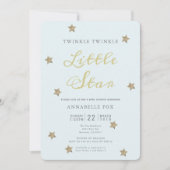 Twinkle Little Star Blue Baby shower Invitation Kaart (Voorkant)