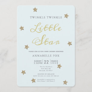 Twinkle Little Star Blue Baby shower Invitation Kaart