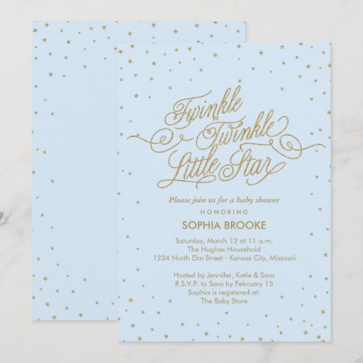 Twinkle Little Star Blue Baby Shower Kaart (Voorkant / Achterkant)