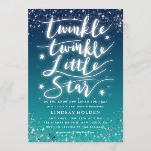 Twinkle Little Star Blue Blauwgroen Baby shower Kaart