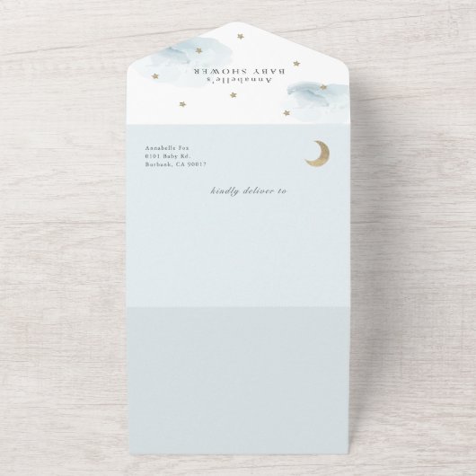 Twinkle Little Star Blue Book Baby shower All In One Uitnodiging (Buitenkant)