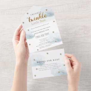 Twinkle Little Star Blue Book Baby shower All In One Uitnodiging