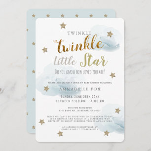 Twinkle Little Star Blue Boy Drive-by Baby shower Kaart