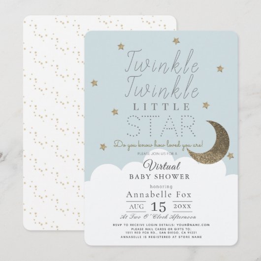 Twinkle Little Star Blue Boy Virtual Baby shower Kaart (Voorkant / Achterkant)