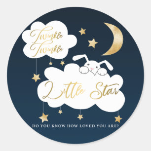 Twinkle Little Star Blue Bunny Baby shower Favor Ronde Sticker