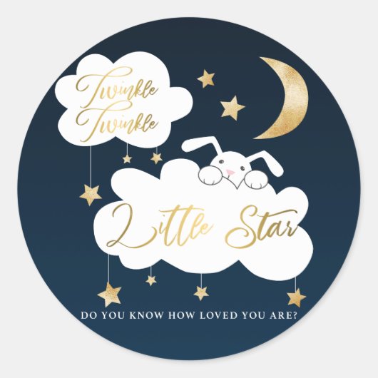 Twinkle Little Star Blue Bunny Baby shower Favor Ronde Sticker (Voorkant)