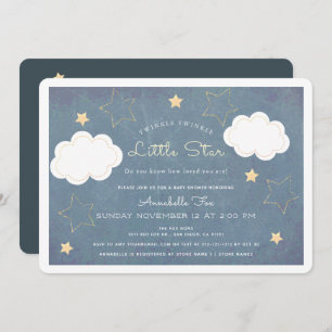 Twinkle Little Star Blue Chalkboard Baby shower Kaart