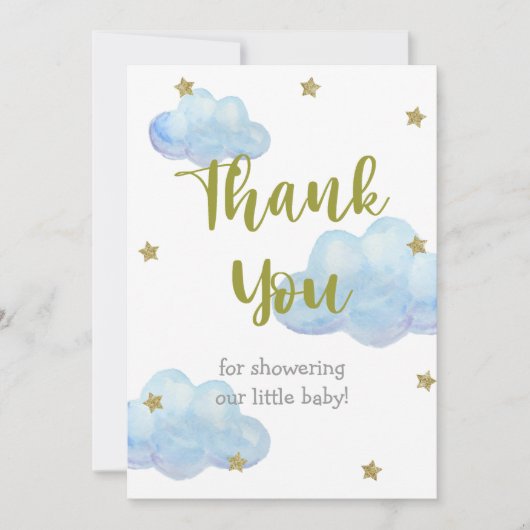 Twinkle Little Star Blue Clouds Baby shower Bedankkaart (Voorkant)