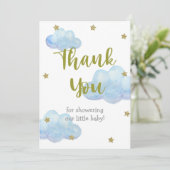 Twinkle Little Star Blue Clouds Baby shower Bedankkaart (Staand voorkant)