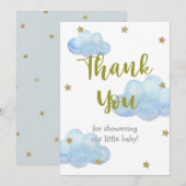 Twinkle Little Star Blue Clouds Baby shower Bedankkaart (Voorkant / Achterkant)