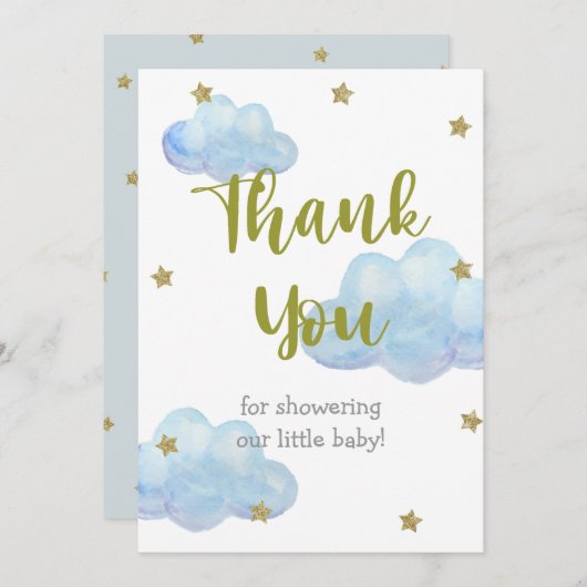 Twinkle Little Star Blue Clouds Baby shower Bedankkaart (Voorkant / Achterkant)