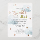 Twinkle Little Star Blue Clouds Baby shower Folie Uitnodiging (Voorkant)
