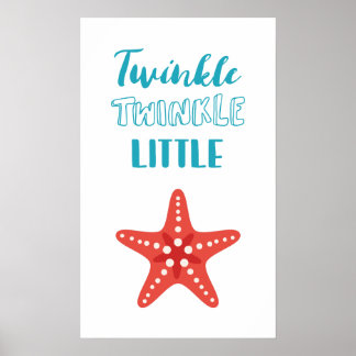 Twinkle Little Star Blue & Coral Nautical Nursery Poster