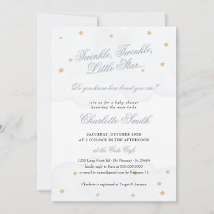 Twinkle Little Star Blue Cute Elegant Baby shower Kaart