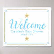 Twinkle Little Star Blue Gold Baby shower Welkom