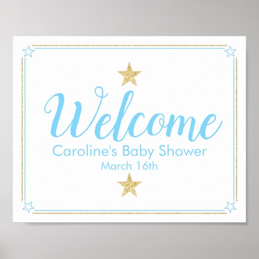 Twinkle Little Star Blue Gold Baby shower Welkom Poster (Voorkant)