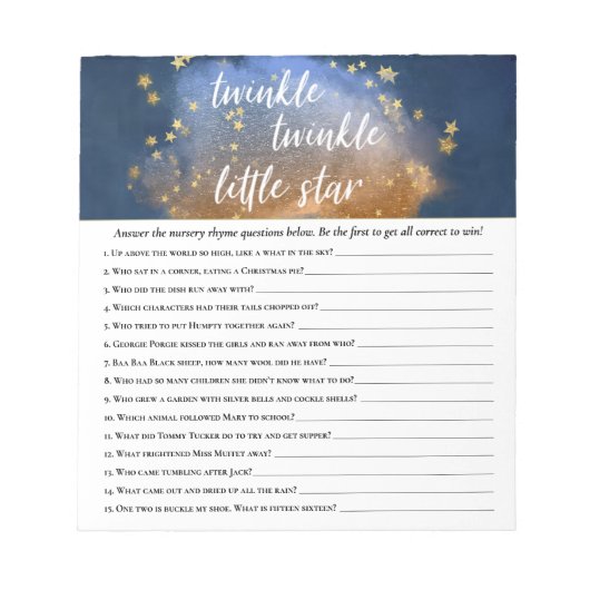 Twinkle Little Star | Blue Gold Nursery Rhyme Quiz Notitieblok (Voorkant)