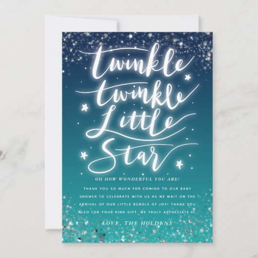 Twinkle Little Star Blue Ombre Baby shower Bedankkaart (Voorkant)