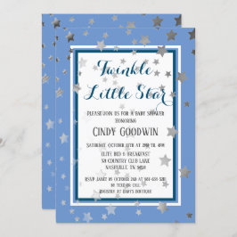 Twinkle Little Star Blue Silver Stars Baby shower Kaart