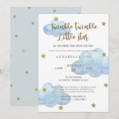 Twinkle Little Star Blue Waterverf Baby shower in Kaart (Voorkant / Achterkant)