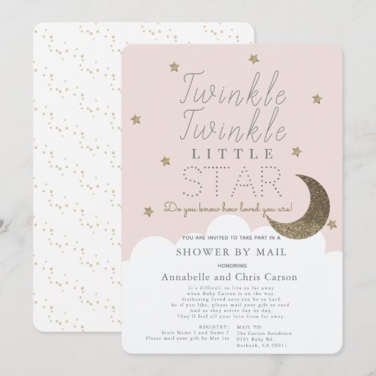 Twinkle Little Star Blush Roze Baby shower per Mai Kaart (Voorkant / Achterkant)