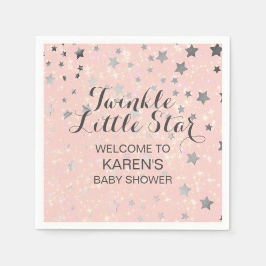 Twinkle Little Star Blush Roze Zilver Baby shower Servet (Voorkant)