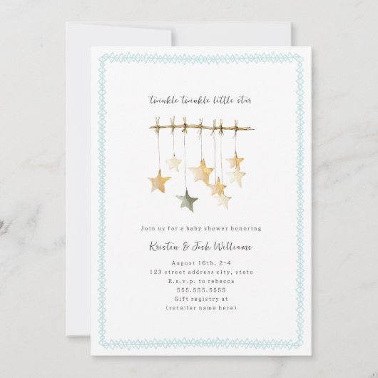 Twinkle Little Star Boho Blue Boy Baby shower Kaart (Voorkant)