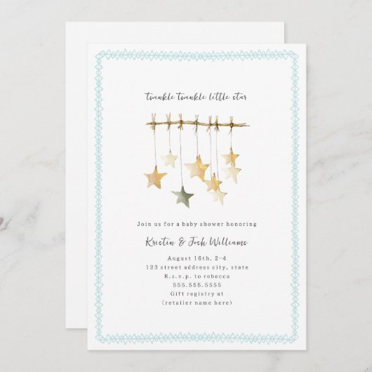 Twinkle Little Star Boho Blue Boy Baby shower Kaart (Voorkant / Achterkant)