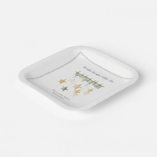 Twinkle Little Star Boho Botanical Baby Shower Papieren Bordje (Gebogen)