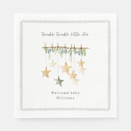 Twinkle Little Star Boho Botanical Baby Shower Servet (Voorkant)
