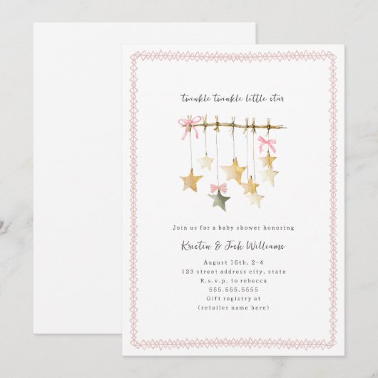 Twinkle Little Star Boho Bows Baby shower Kaart (Voorkant / Achterkant)