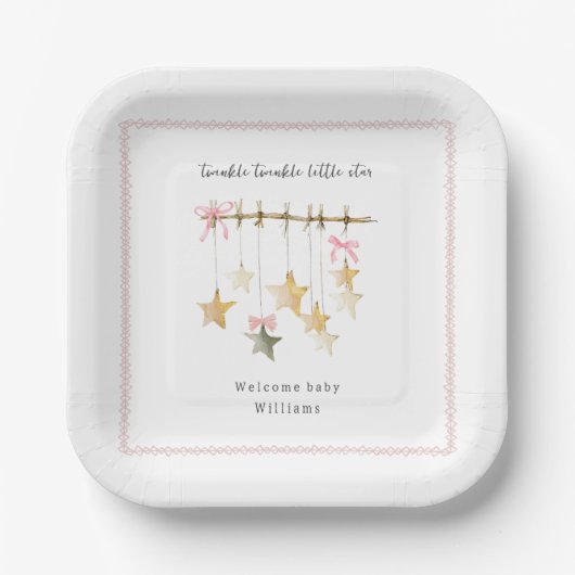 Twinkle Little Star Boho Bows Baby Shower Papieren Bordje (Voorkant)